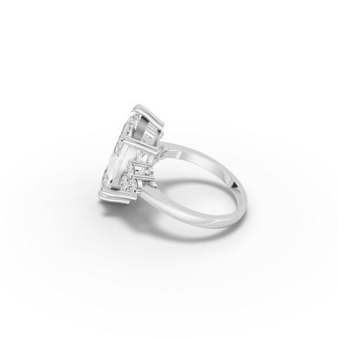 5.31 Ct Marquise Cluster Side Stone Lab Diamond Engagement Ring