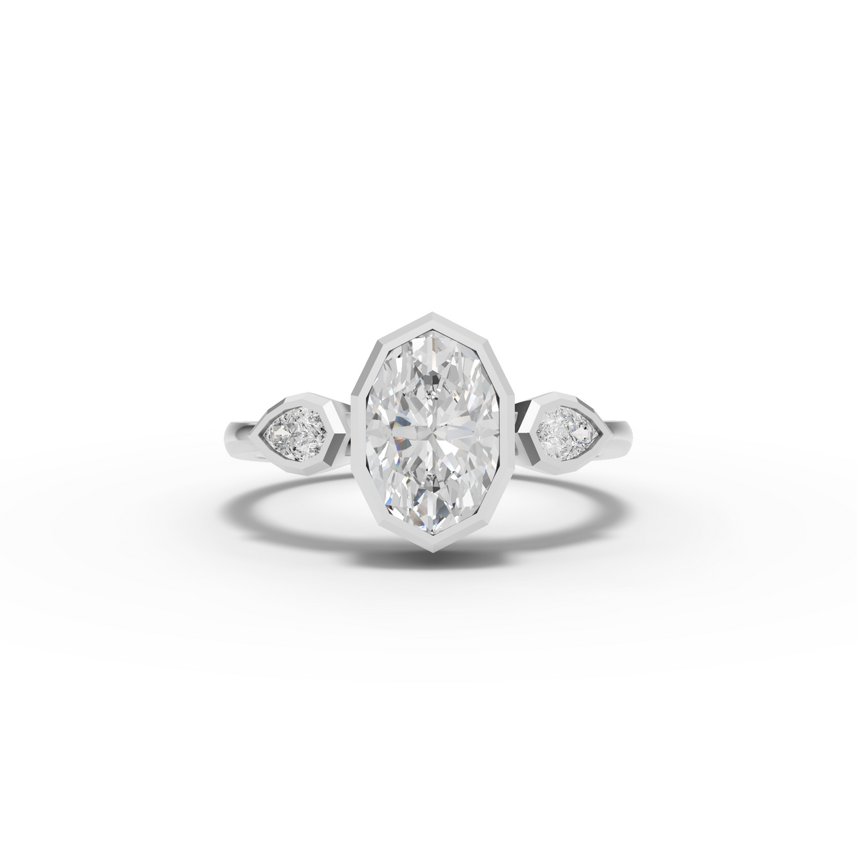 1.20 Ct Oval Bezel Three Stone Lab Grown Diamond Ring