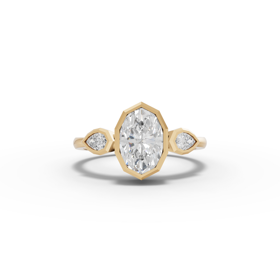 1.20 Ct Oval Bezel Three Stone Lab Grown Diamond Ring