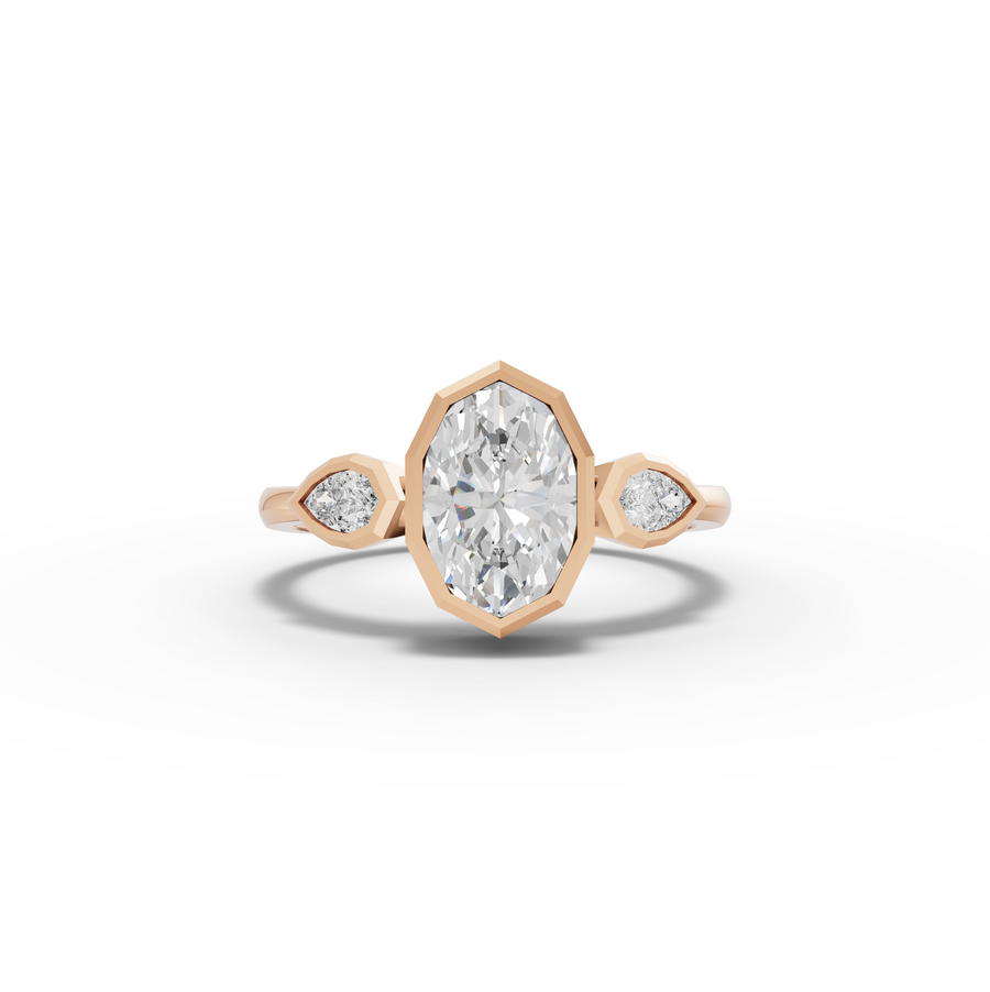 1.20 Ct Oval Bezel Three Stone Lab Grown Diamond Ring