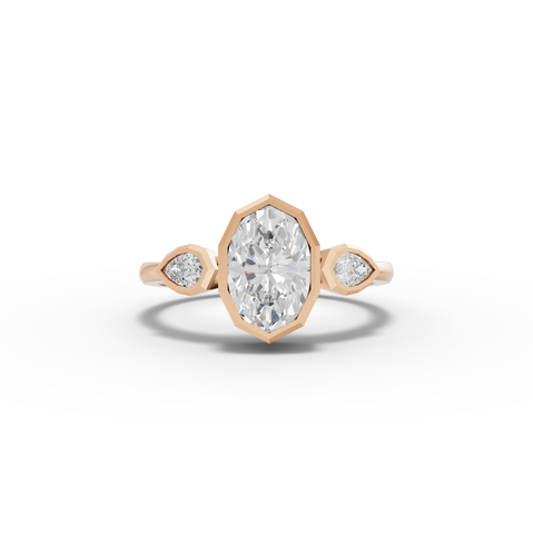 1.20 Ct Oval Bezel Three Stone Lab Grown Diamond Ring