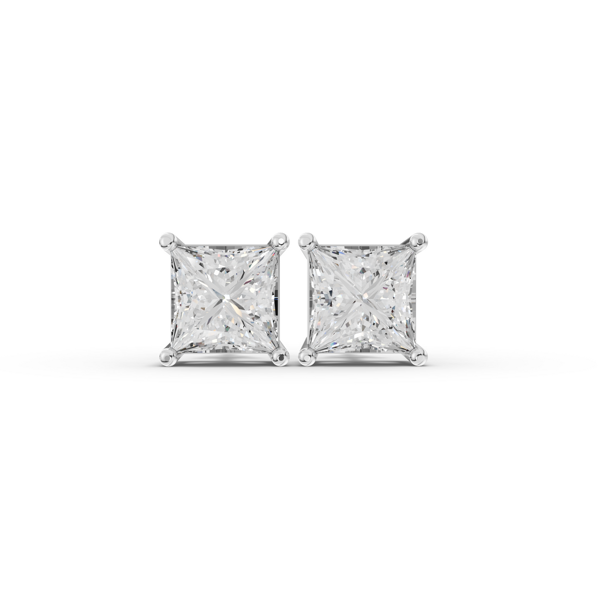 1.5 Ct Each Princess Solitaire Lab Diamond Stud Earrings
