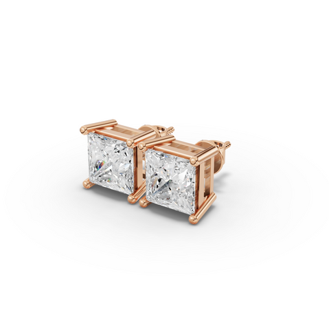 1.5 Ct Each Princess Solitaire Lab Diamond Stud Earrings