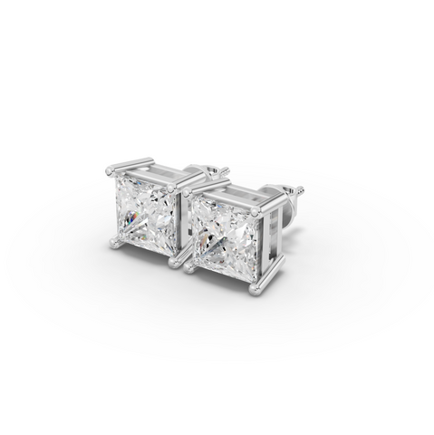 1.5 Ct Each Princess Solitaire Lab Diamond Stud Earrings