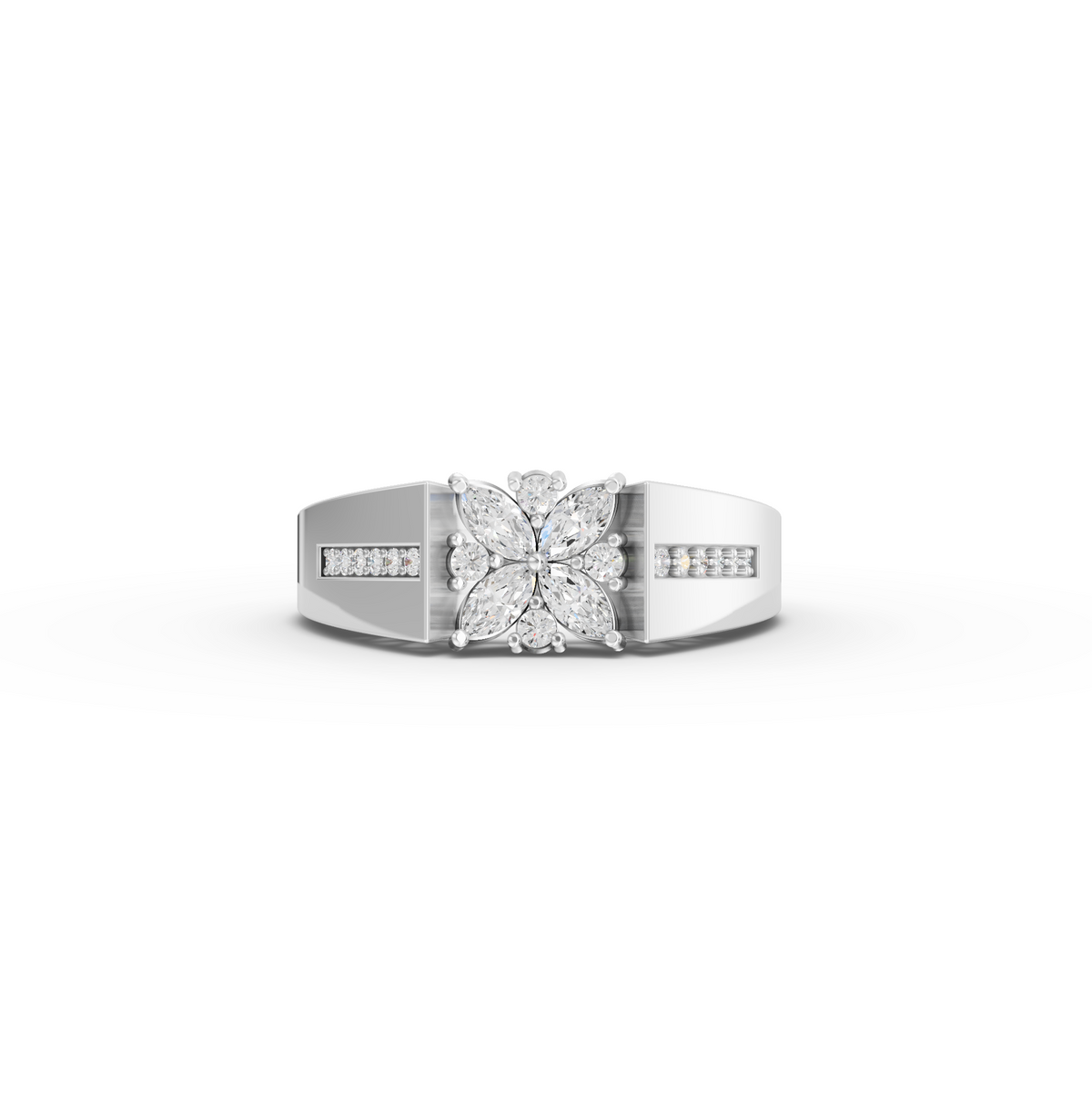 0.32 Ct Marquise Diamond Floral Cluster Wide Band Ring