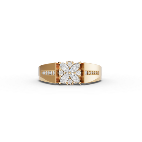 0.32 Ct Marquise Diamond Floral Cluster Wide Band Ring
