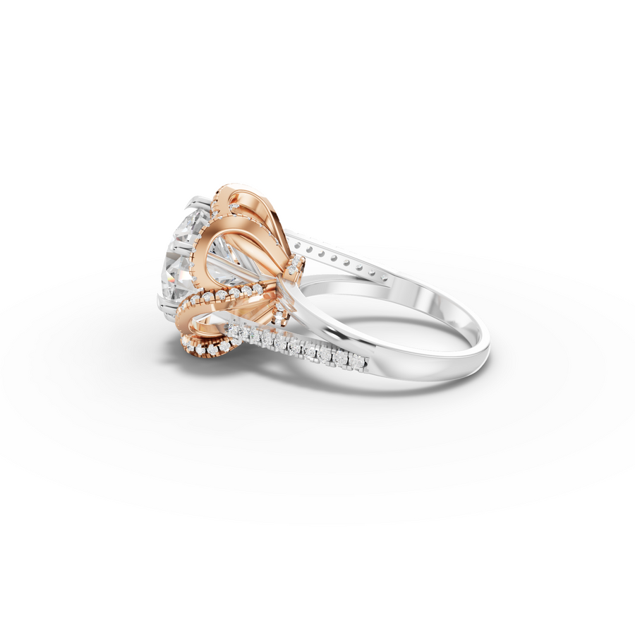 4.47 Ct Round Diamond Swirl Halo Two-Tone Engagement Ring