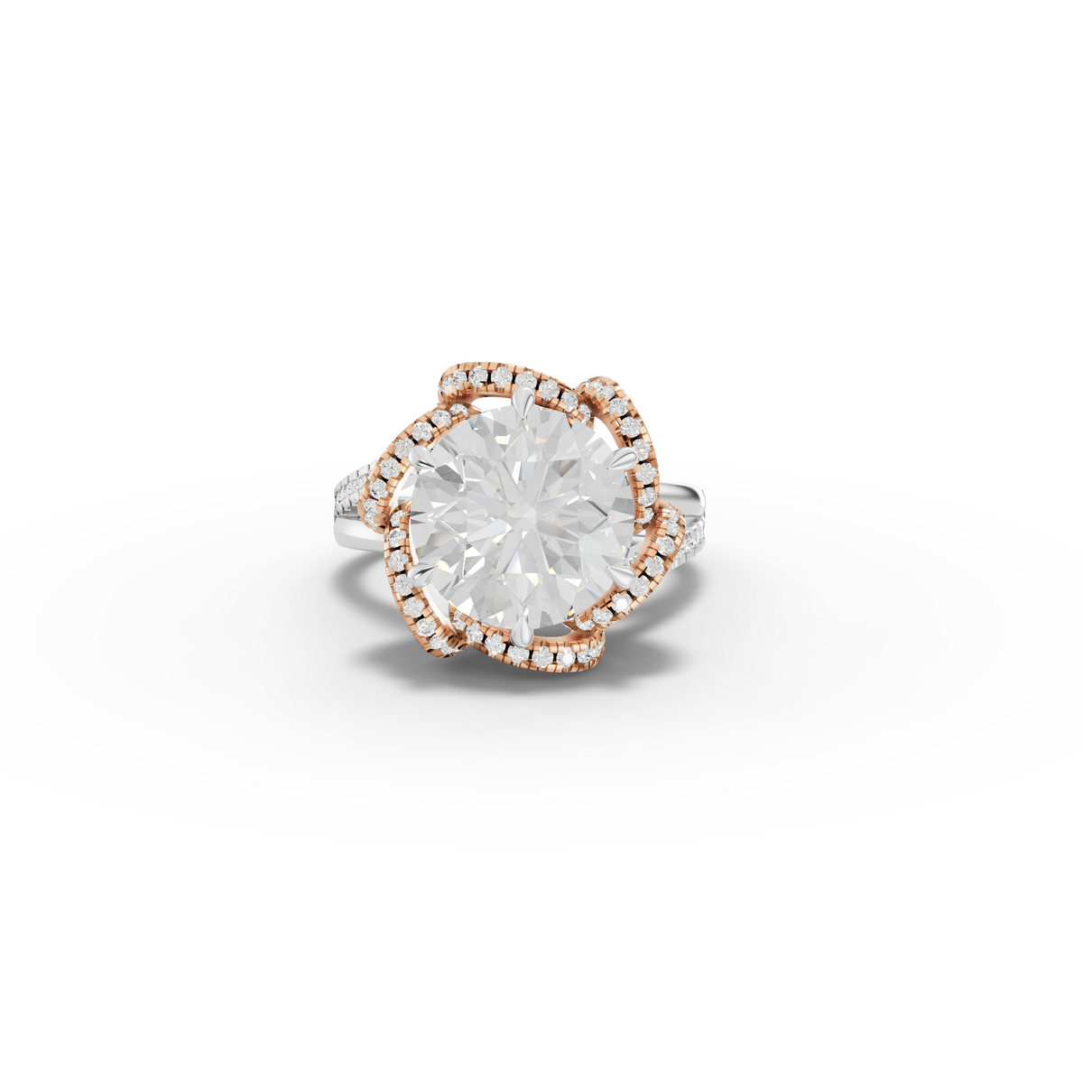 4.47 Ct Round Diamond Swirl Halo Two-Tone Engagement Ring