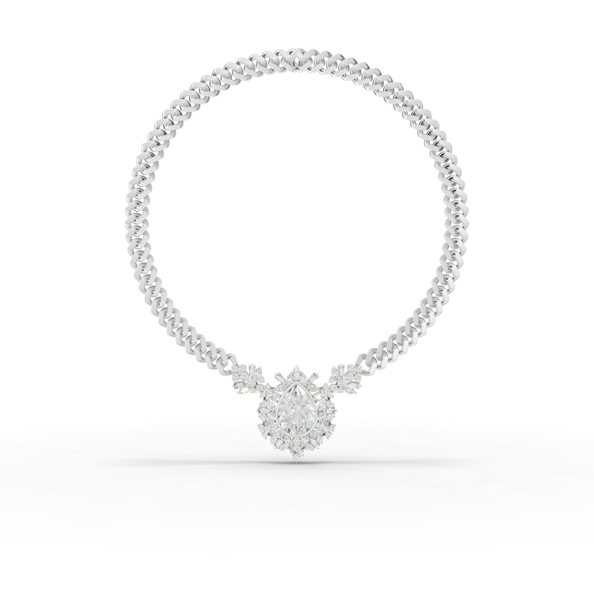 7.98 Ct Pear Diamond Floral Halo Cuban Chain Necklace