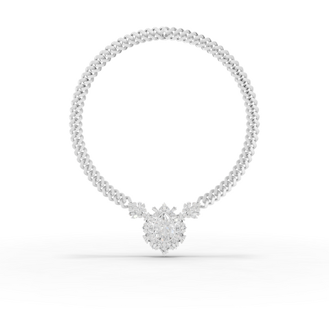 7.98 Ct Pear Diamond Floral Halo Cuban Chain Necklace