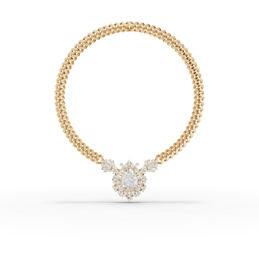 7.98 Ct Pear Diamond Floral Halo Cuban Chain Necklace