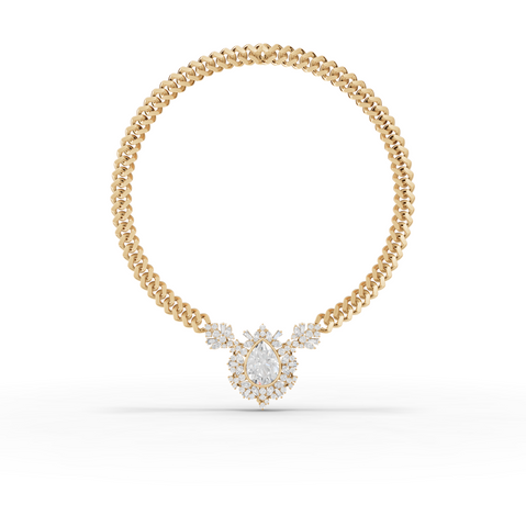 7.98 Ct Pear Diamond Floral Halo Cuban Chain Necklace