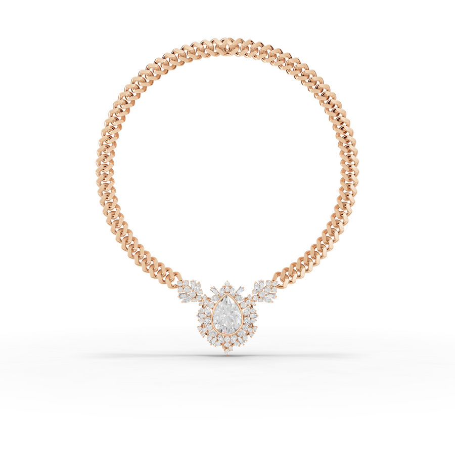 7.98 Ct Pear Diamond Floral Halo Cuban Chain Necklace