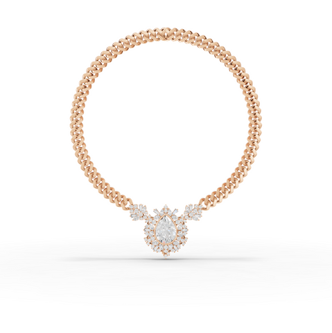 7.98 Ct Pear Diamond Floral Halo Cuban Chain Necklace
