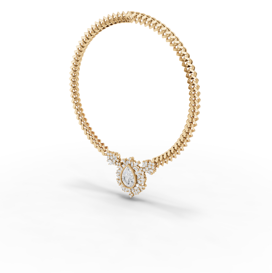 7.98 Ct Pear Diamond Floral Halo Cuban Chain Necklace