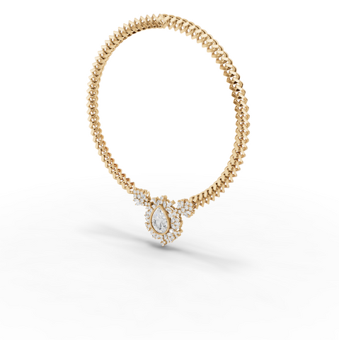 7.98 Ct Pear Diamond Floral Halo Cuban Chain Necklace
