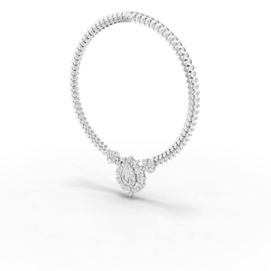 7.98 Ct Pear Diamond Floral Halo Cuban Chain Necklace