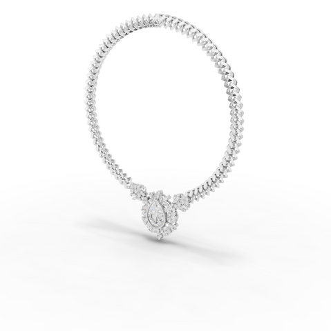 7.98 Ct Pear Diamond Floral Halo Cuban Chain Necklace