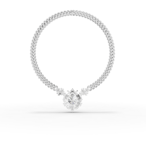 7.98 Ct Pear Diamond Floral Halo Cuban Chain Necklace