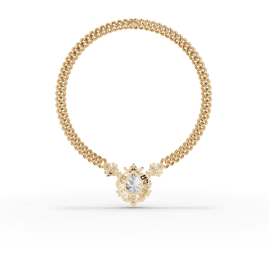 7.98 Ct Pear Diamond Floral Halo Cuban Chain Necklace
