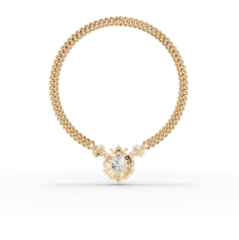 7.98 Ct Pear Diamond Floral Halo Cuban Chain Necklace