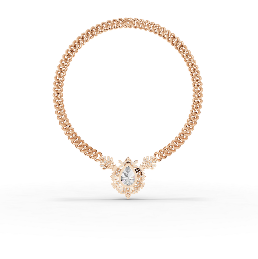 7.98 Ct Pear Diamond Floral Halo Cuban Chain Necklace