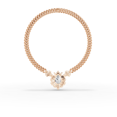 7.98 Ct Pear Diamond Floral Halo Cuban Chain Necklace
