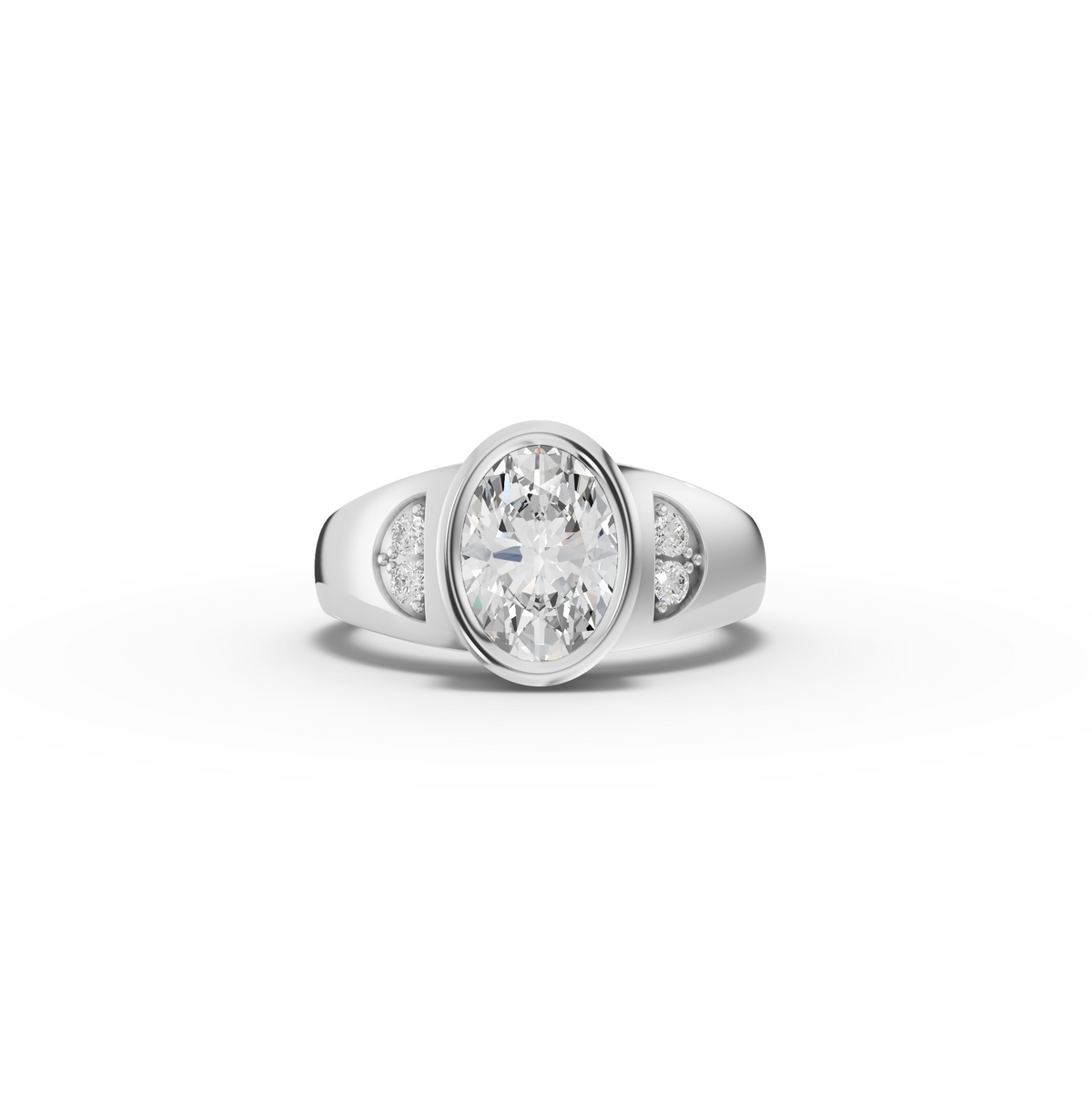 1.60 Ct Oval Bezel Diamond Ring with Side Diamond