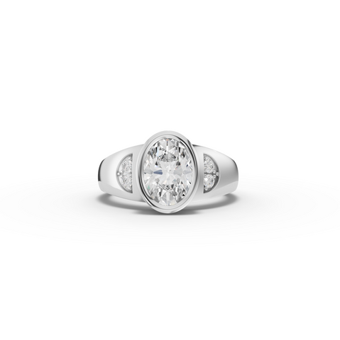 1.60 Ct Oval Bezel Diamond Ring with Side Diamond