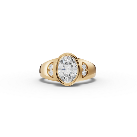 1.60 Ct Oval Bezel Diamond Ring with Side Diamond