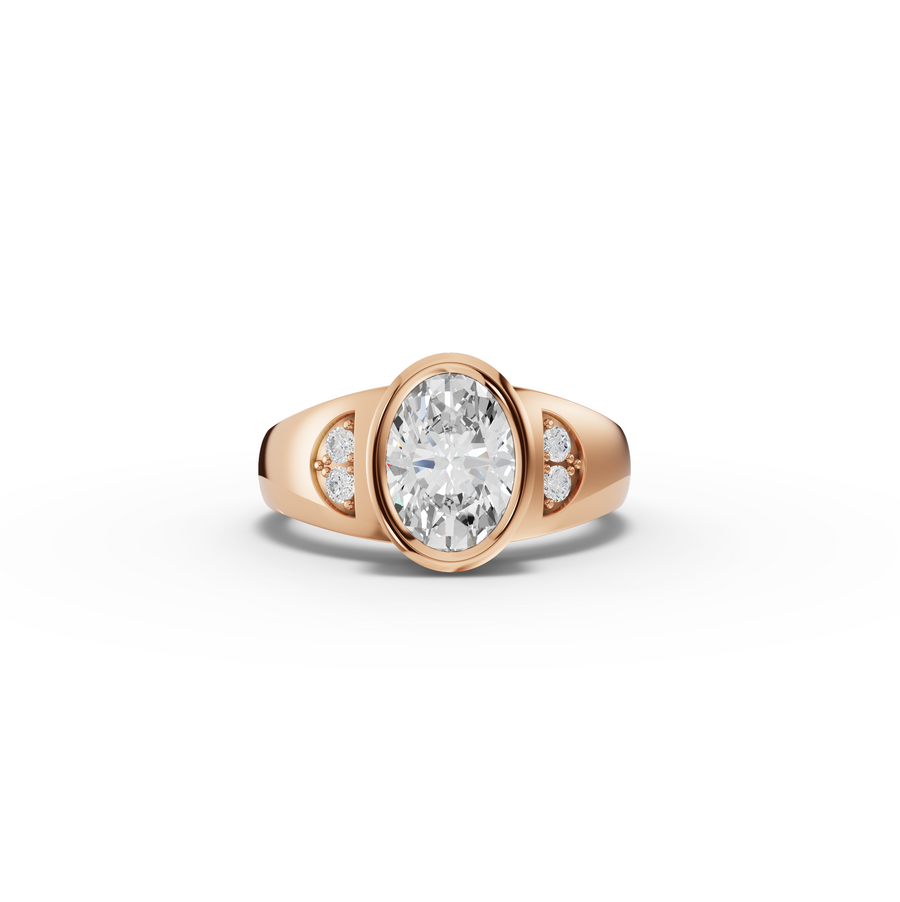 1.60 Ct Oval Bezel Diamond Ring with Side Diamond