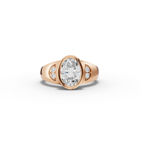 1.60 Ct Oval Bezel Diamond Ring with Side Diamond