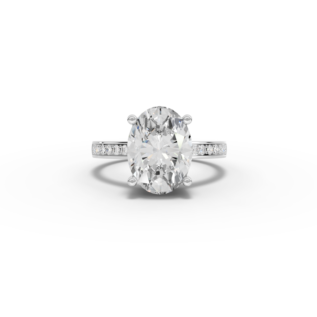4.14 Ct Oval Lab Diamond Pavé Solitaire Ring