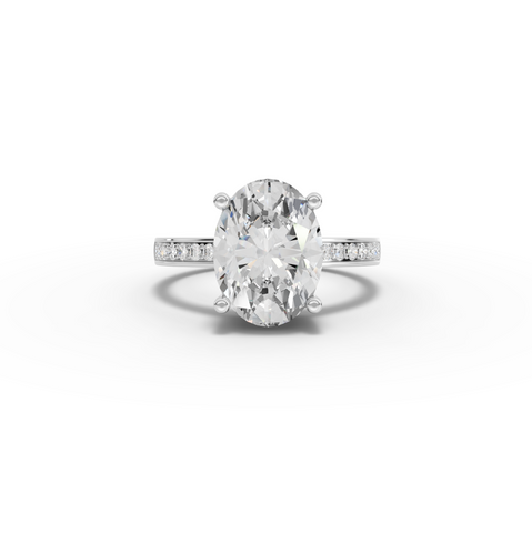 4.14 Ct Oval Lab Diamond Pavé Solitaire Ring