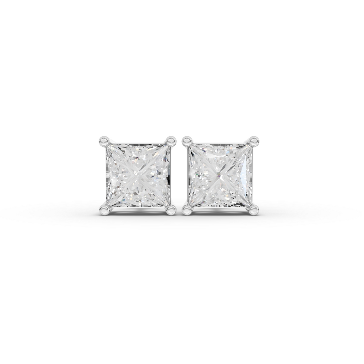 1.50 Ct Each Princess Lab Diamond Solitaire Stud