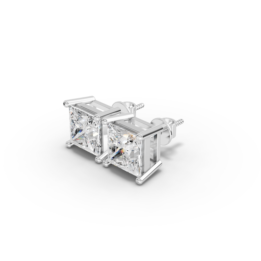 1.50 Ct Each Princess Lab Diamond Solitaire Stud