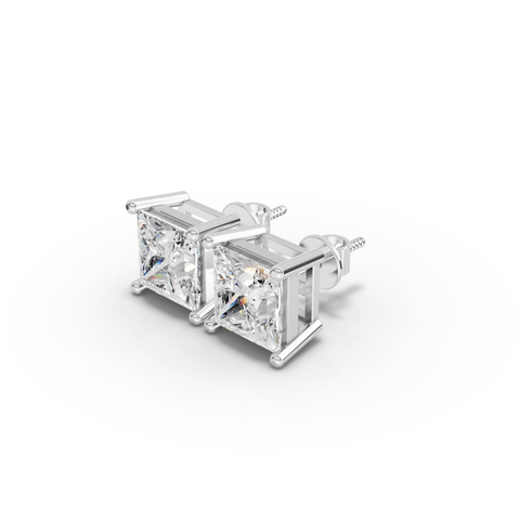 1.50 Ct Each Princess Lab Diamond Solitaire Stud