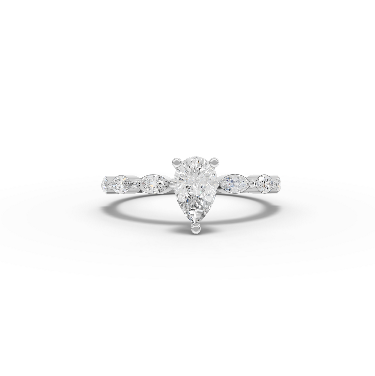 0.81 Ct Pear Lab Diamond Marquise Side Stone Ring