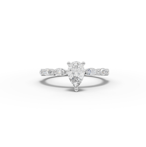 0.81 Ct Pear Lab Diamond Marquise Side Stone Ring