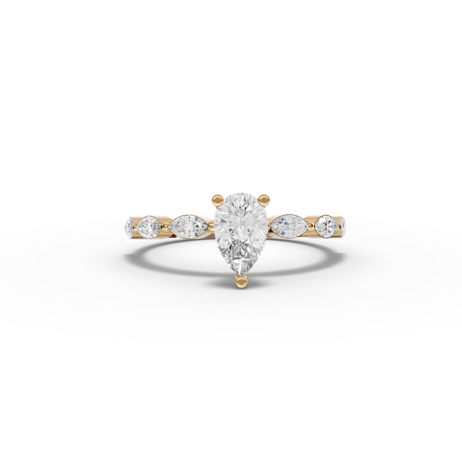 0.81 Ct Pear Lab Diamond Marquise Side Stone Ring