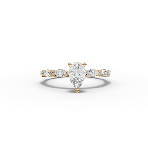 0.81 Ct Pear Lab Diamond Marquise Side Stone Ring