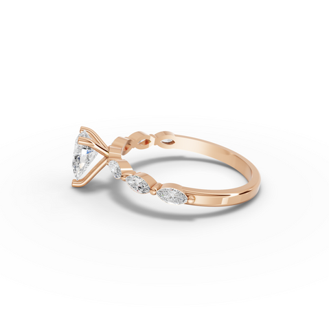 0.81 Ct Pear Lab Diamond Marquise Side Stone Ring