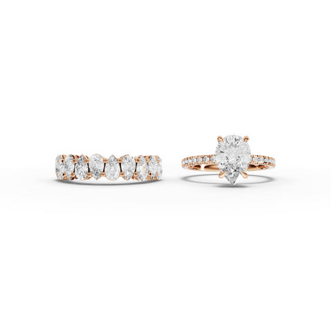 3.56 Ct Pear Solitaire Lab Diamond Bridal Ring Set