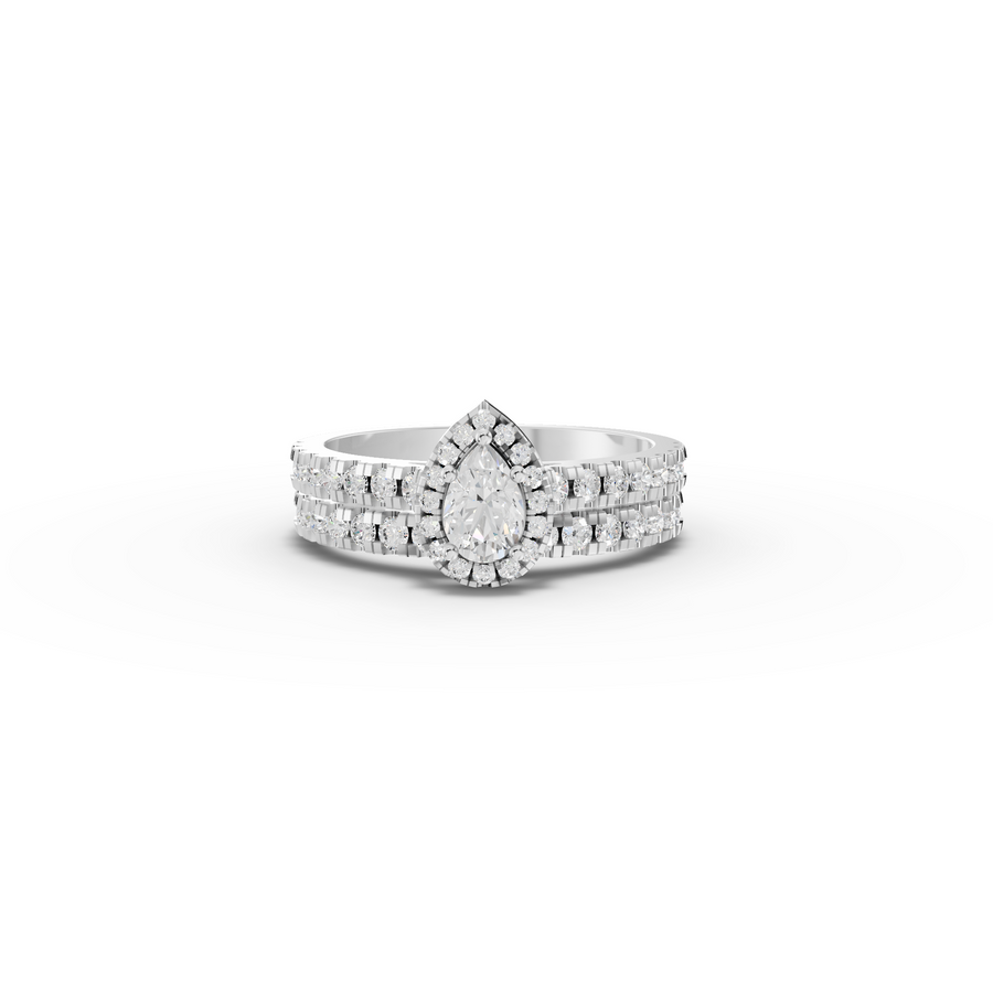 1.02 Ct Pear Halo Lab Diamond Double Band Ring Set