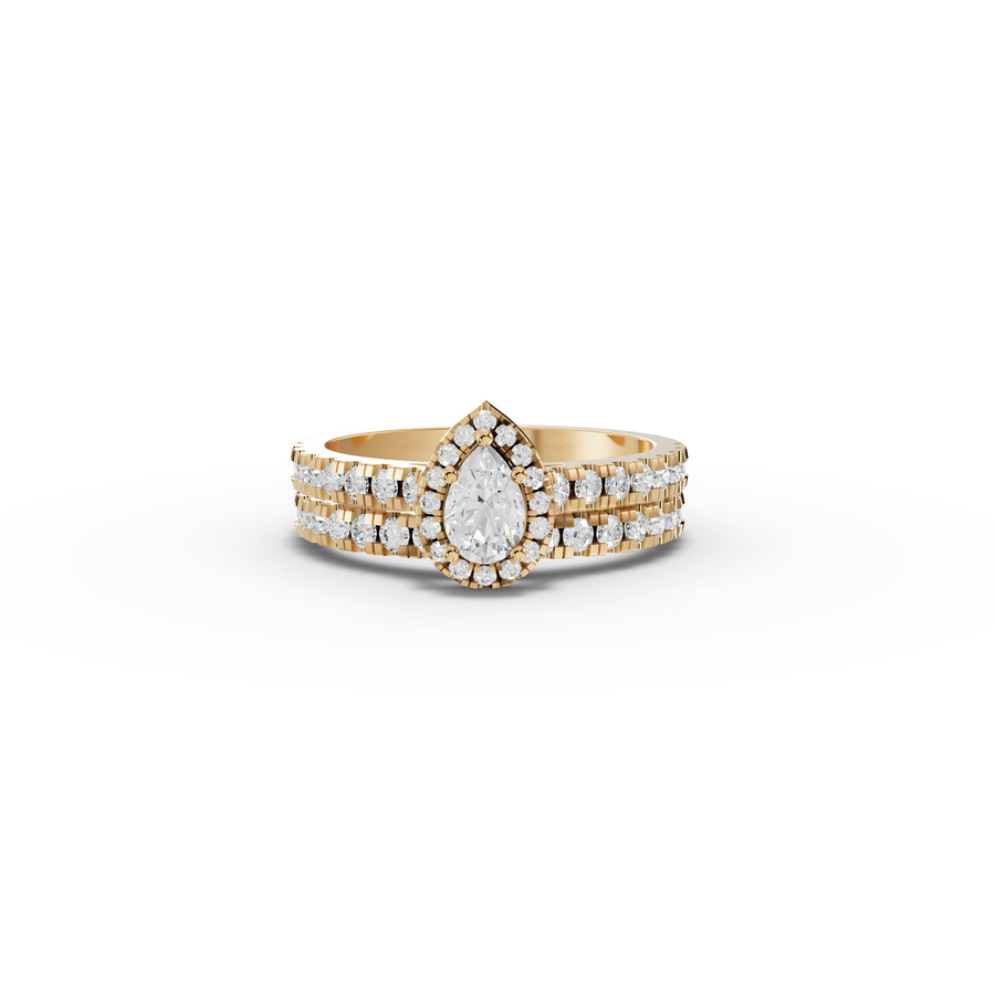 1.02 Ct Pear Halo Lab Diamond Double Band Ring Set