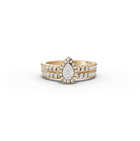 1.02 Ct Pear Halo Lab Diamond Double Band Ring Set