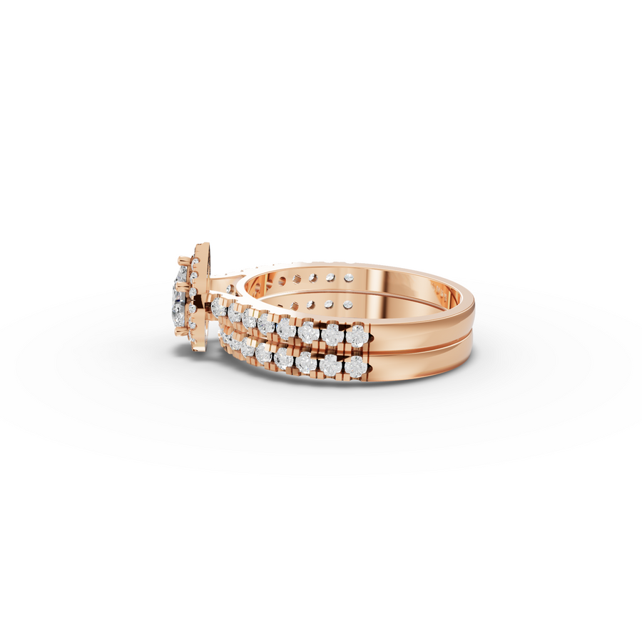 1.02 Ct Pear Halo Lab Diamond Double Band Ring Set