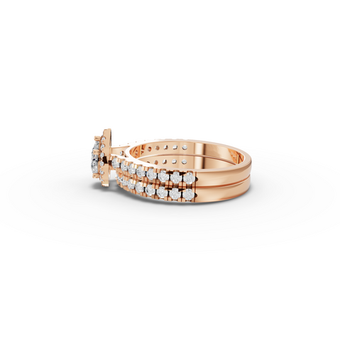1.02 Ct Pear Halo Lab Diamond Double Band Ring Set