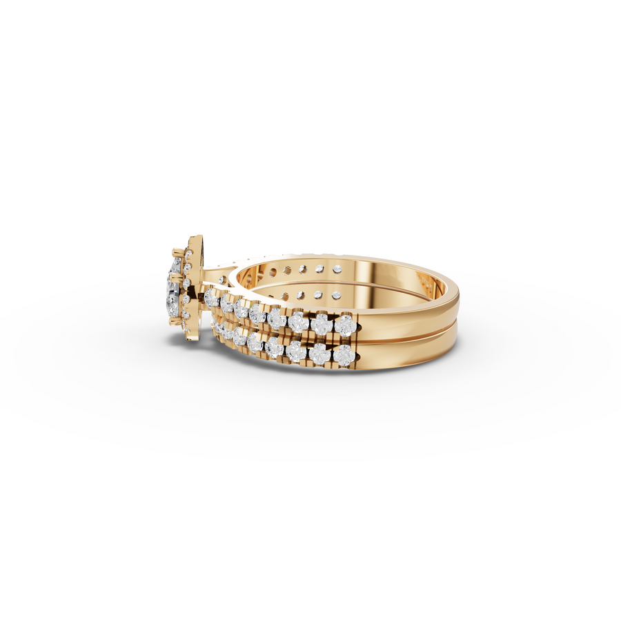 1.02 Ct Pear Halo Lab Diamond Double Band Ring Set