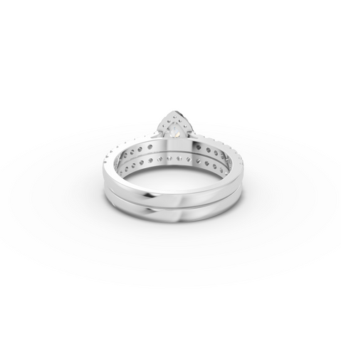 1.02 Ct Pear Halo Lab Diamond Double Band Ring Set